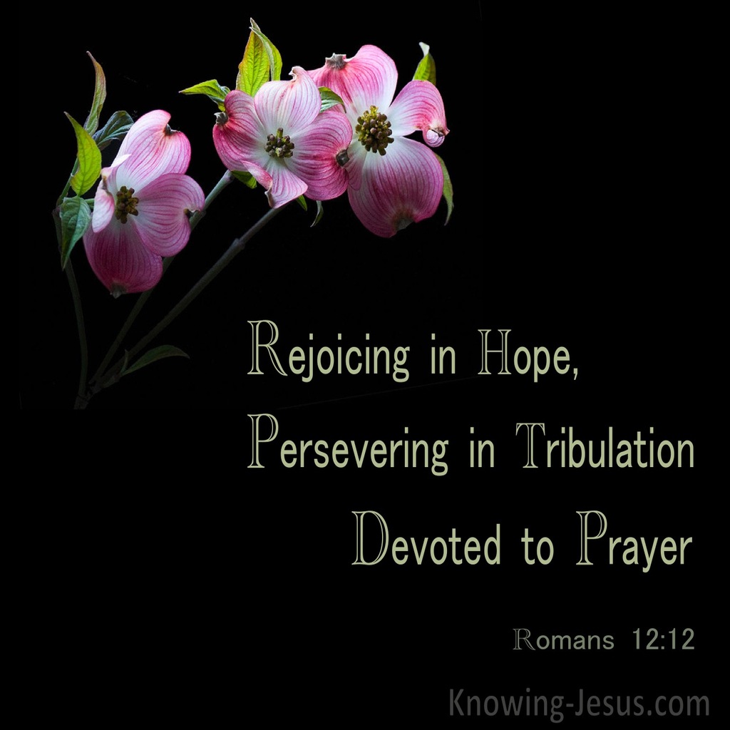 Romans 12:12 Rejoicing In Hope, Persevering In Tribulation, Devoted To Prayer (black)